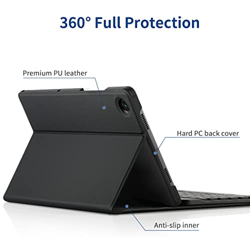 Bluetooth Keyboard Case Compatible with Samsung Galaxy Tab A8 10.5 2021 (SM-X205N/X200N) with Tempered Glass