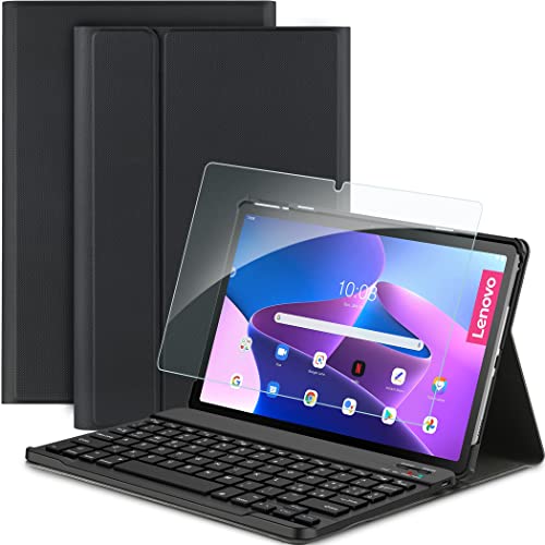 EasyAcc Keyboard Case Compatible with Lenovo Tab M10 FHD Plus (3rd Gen) 10.6 with Tempered Glass