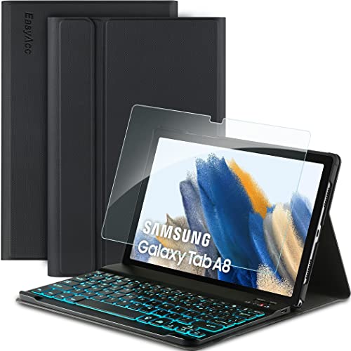 Bluetooth Keyboard Case Compatible with Samsung Galaxy Tab A8 10.5 2021 (SM-X205N/X200N) with Tempered Glass