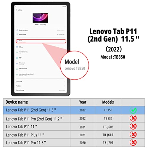 EasyAcc Case for Lenovo Tab P11 2nd Gen 11.5 Inch 2022 with Protective Film
